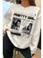 Beyaz Pretty Girl Baskılı Bisiklet Yaka Oversize Sweatshirt 2