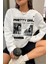 Beyaz Pretty Girl Baskılı Bisiklet Yaka Oversize Sweatshirt 3