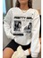 Beyaz Pretty Girl Baskılı Bisiklet Yaka Oversize Sweatshirt 5