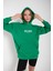 Kadın Yeşil Wellness Baskılı Kapüşonlu Oversize Sweatshirt 5