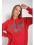 Kadın Kırmızı New York Usa Baskılı Kapüşonlu Oversize Sweatshirt 5