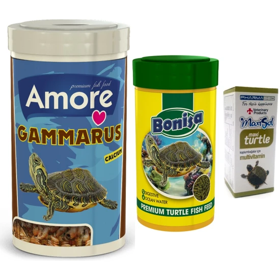 Gammarus Turtle Kaplumbağa Yemi 1000ML ve 250ML Turtle Sticks Bonisa ve Multivitamin