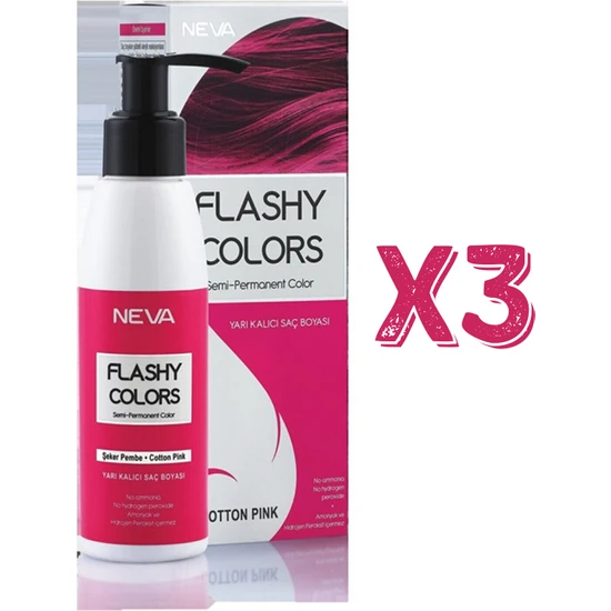 Neva Flashy Colors Yarı Kalıcı Saç Boyası 100 Ml Şeker Pembe 3 Adet