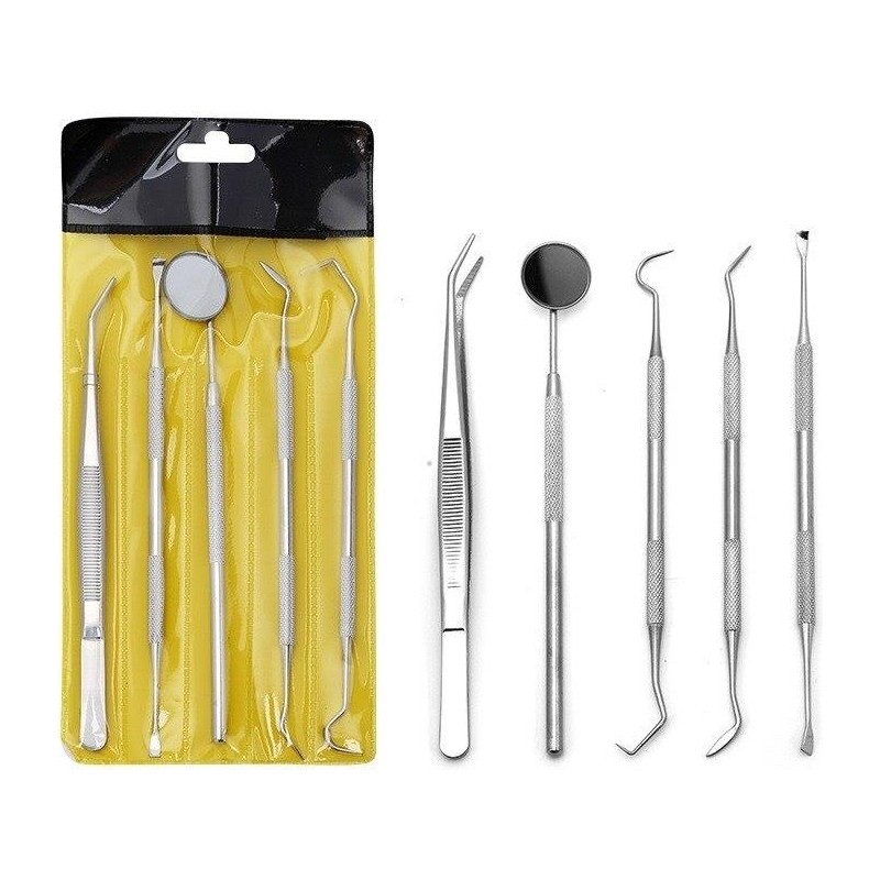Valkyrie 5 Parça Paslanmaz Çelik Diş Temizleme Ağız Bakımı 5 Li Set Ayna Orak Skaler Spatula Cımbız Seti