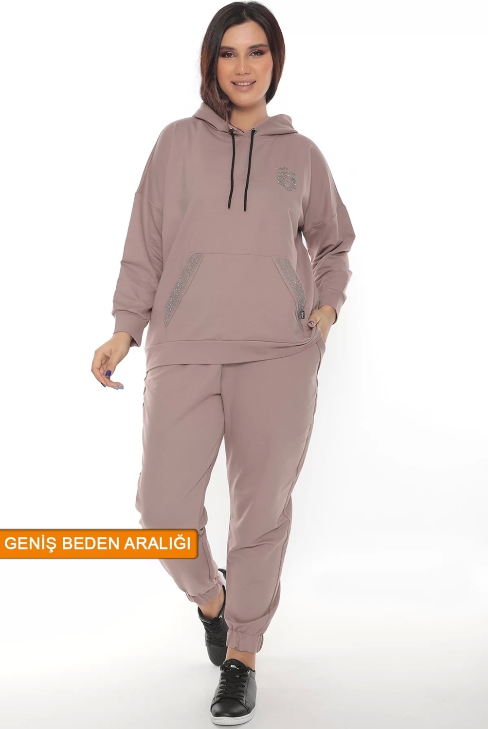 Lady Majestic Kapüşonlu Cotton 1. Kalite Büyük Beden Özel Tasarım Eşofman Takımı görsel 3