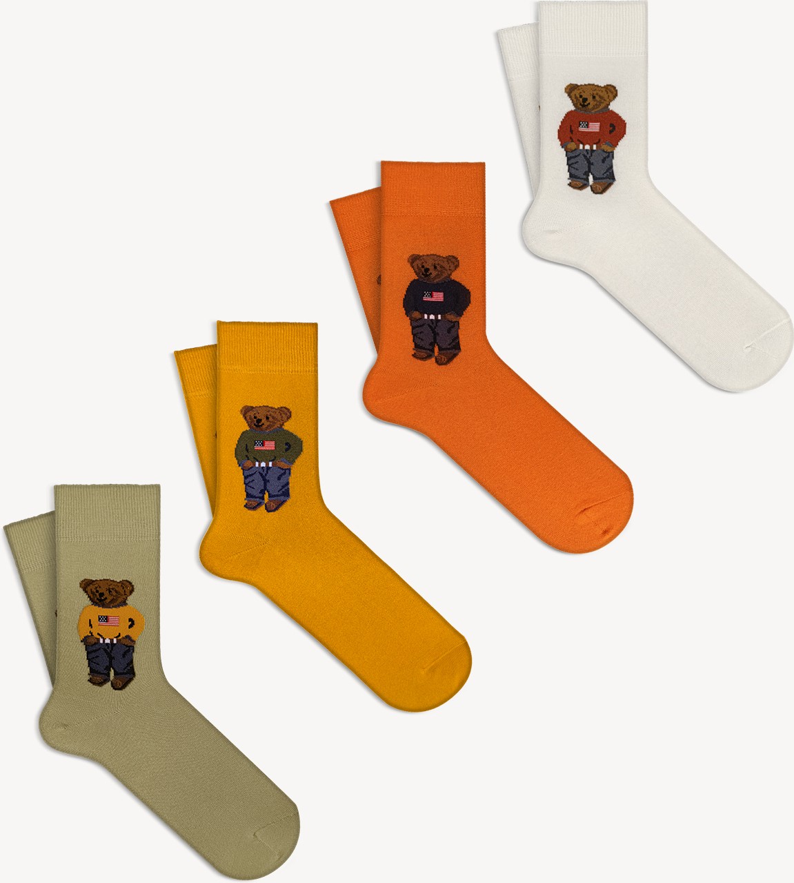 Mono Socks Kadın Çorap 4'lü Paket, %78 Pamuk, Ekstra Yumuşak, Karışık Renkli Teddy Bear Desenli Rahat Model