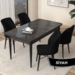 Canisa Concept Arp Serisi, Siyah Mermer Desen Masa 71 x 110 cm Sabit Mutfak Masası Takımı, 4 Sandalye