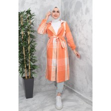 İlkimay Nevin Çift Cepli Kruvaze Yaka Tesettür Hırka 405 - Turuncu