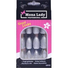 Mona Lady 12'li Simli Gümüş Badem Takma Tırnak