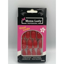 Mona Lady 12'li Kırmızı Takma Tırnak Yapıştırıcı HEDIYELI-KISA-126-1