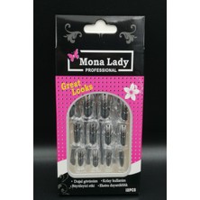 Mona Lady 12'li Silver Gümüş Gri Takma Tırnak Yapıştırıcı HEDIYELI-KISA-252-1