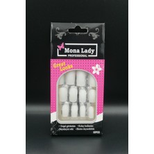 Mona Lady 12'li Mat Beyaz Takma Tırnak Protez Tırnak Yapıştırıcı HEDIYELI-KISA-125-2