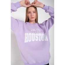 Modagen Kadın Lila Houston Baskılı Bisiklet Yaka Oversize Sweatshirt