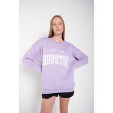 Modagen Kadın Lila Houston Baskılı Bisiklet Yaka Oversize Sweatshirt