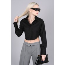 Madmext Mad Girls Siyah Kısa Gömlek MG1382