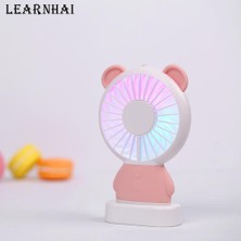 Taşınabilir Şarj Edilebilir USB Fan 2 Hız Mini Yedi Renkli Soğutma Fanı Ev ve Açık Için LED Işık | Hayranları (Pembe)