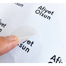 Kuşe Sticker 4x4 cm 70 Adet Afiyet Olsun Beyaz Zemin