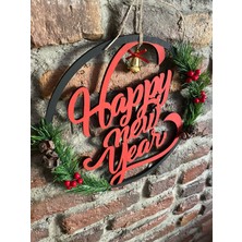 My Wall My Home "happy New Year" Yazılı Ahşap Yeni Yıl Kapı Süsü