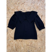 Küçüğüm Butik Yakalı Siyah Krep Bluz