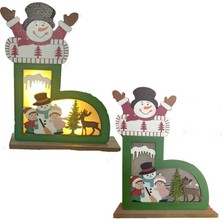 Pandoli 1 Adet Yılbaşı Gün Işığı LED Işıklı Ahşap Çizme Şeklinde Kardan Adam Figürlü Dekor Süs 25 x 17 cm