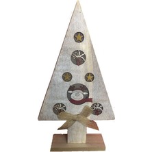 Pandoli 1 Adet Yılbaşı Gün Işığı LED Işıklı Ahşap Noel Ağacı Şeklinde Geyik Figürlü Dekor Süs 30 x 14 cm