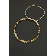 Frnch Toprak Doğal Taşlı Kahverengi Renkli Ayarlanabilir Makrome Erkek Bileklik FRJ11675-1775-K