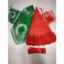 SırmalıHome Sırmalı Çeyiz Kırmızı Dantelli Gelin ve Ayyıldız Damat Kına Örtüsü Eldiveni ve Kemeri ile Kına Özel Paket Seti
