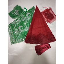 Sırmalı Çeyiz Bordo Dantelli Gelin ve Tuğra Damat Kına Örtüsü Eldiveni ve Kemeri ile Kına Özel Paket Seti