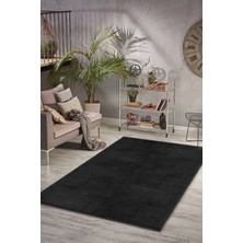 Valery Home Comfort Puffy Düz Saçaklı Peluş Yıkanabilir Siyah Yolluk Y1002A