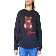 Still Unisex Lacivert  Mschno Toy Ayıcık Nakışlı Bisiklet Yaka  Sweatshirt