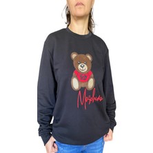 Still Unisex Lacivert  Mschno Toy Ayıcık Nakışlı Bisiklet Yaka  Sweatshirt