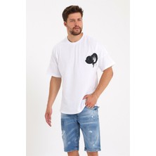 Jack Morino Beyaz Renk Bisiklet Yaka Oversize Erkek Tişört JCK2070 JCK2071