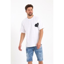 Jack Morino Beyaz Renk Bisiklet Yaka Oversize Erkek Tişört JCK2070 JCK2071