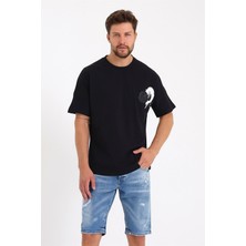 Jack Morino Siyah Renk Bisiklet Yaka Oversize Erkek Tişört JCK2070 JCK2071