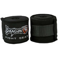 Dragon Kick Boks Nakışlı Siyah Şapka ve 3,5 M Siyah Boks Bandaj Set