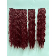 KIZIL AFRO DALGALI Yarım Ay  – 65cm 190 gr. FİBER SENTETİK Çıt Çıt – Renk No:850A