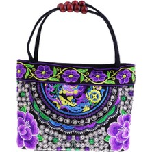 Vintage Nakış Kadınları Çantası Çiçek Işlemeli Omuz Çantası 31X51CM #7