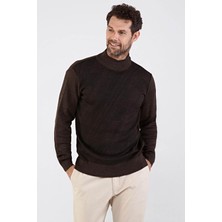 Çizgi Triko Erkek Çelik Örgü Yarım Balıkçı Triko Kazak 4609B Kahverengi