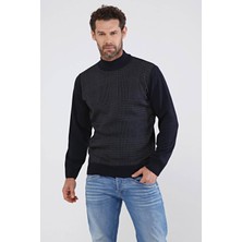 Çizgi Triko Erkek Yarım Balıkçı Çelik Örgü Triko Kazak 4603B Lacivert