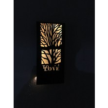 Çakra Ağaç Motifi Desenli  Pilli Peri LED Ahşap Duvar Dekoru 36X18CM (Piller Dahil)