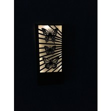 Çakra Kelebek Motifi Desenli  Pilli Peri LED Ahşap Duvar Dekoru 36X18CM (Piller Dahil)