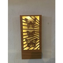 Çakra Kelebek Motifi Desenli  Pilli Peri LED Ahşap Duvar Dekoru 36X18CM (Piller Dahil)
