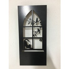 Çakra Kedi -Kuş Motifli Peri Led(Yeşil) Pilli Ahşap Duvar Dekoru 36X18CM(PILLER Dahil)