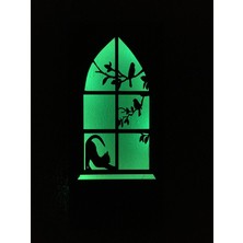 Çakra Kedi -Kuş Motifli Peri Led(Yeşil) Pilli Ceviz Mdf Ahşap Duvar Dekoru 36X18CM(PILLER Dahil)