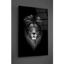Taulart Renkli Gözlü Aslan Siyah Beyaz Cam Tablo