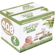 Baby Turco Bebek Bezi Doğadan Beden:2 (3-6kg) Mini 408 Adet Süper Ekonomik Mega Paketi