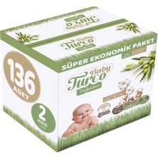 Baby Turco Bebek Bezi Doğadan Beden:2 (3-6kg) Mini 136 Adet Süper Ekonomik Paketi
