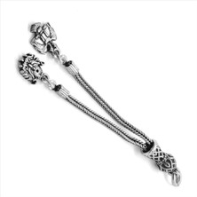 Tesbihane Çift Başlı Kartal-Arma 2'li Kamçı 925 Ayar Gümüş Püskül