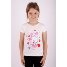 Toontoy Kids Toontoy Kız Çocuk Kalpli Tavşan Baskılı Tişört