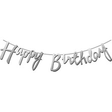 Çıtı Pıtı Store Karton Duvar Yazısı Metalize Happy Birthday Yazılı Uzar Set 98 cm Gümüş